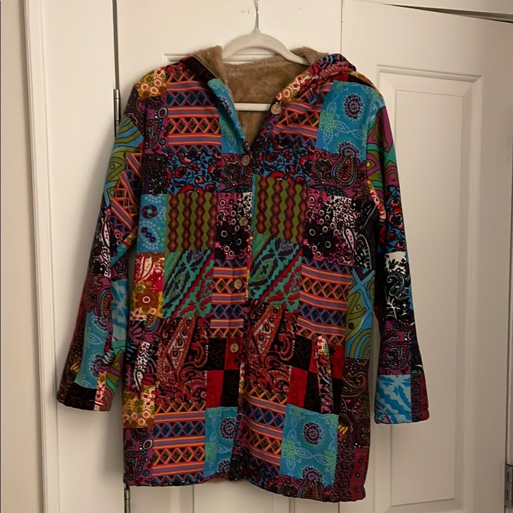 Colorful Teddy Jacket with Patchwork Design and soft teddy lining